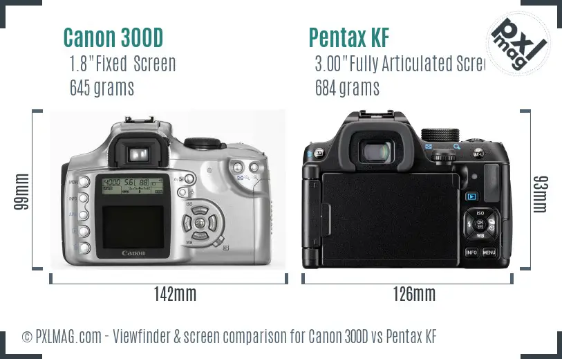 Canon 300D vs Pentax KF Screen and Viewfinder comparison