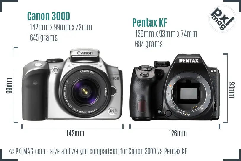 Canon 300D vs Pentax KF size comparison