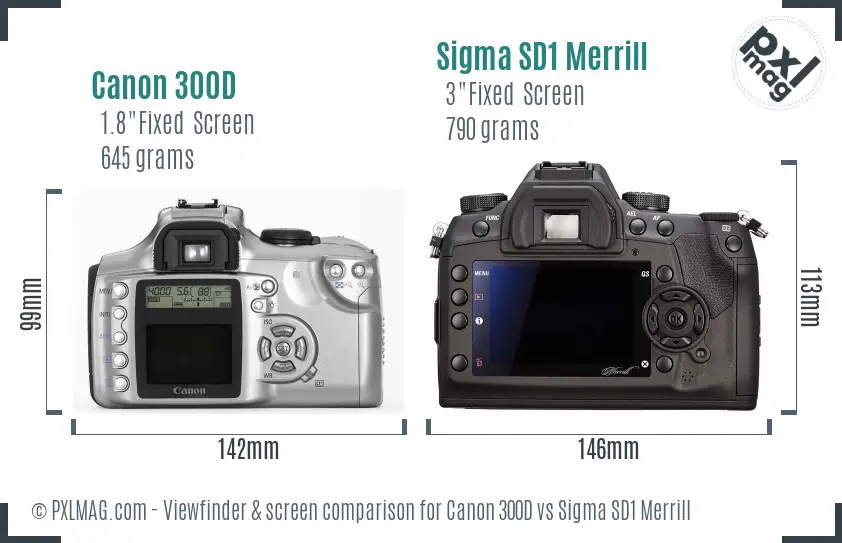 Canon 300D vs Sigma SD1 Merrill Screen and Viewfinder comparison