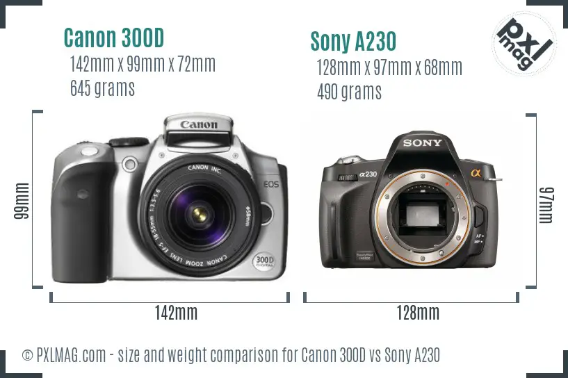 Canon 300D vs Sony A230 size comparison