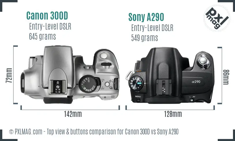Canon 300D vs Sony A290 top view buttons comparison