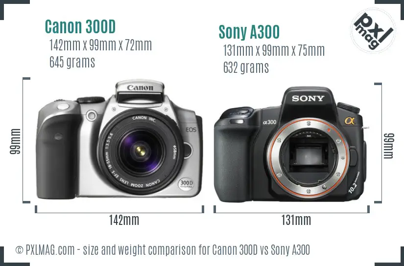 Canon 300D vs Sony A300 size comparison