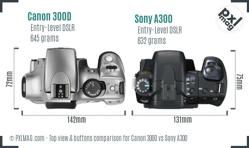 Canon 300D vs Sony A300 top view buttons comparison