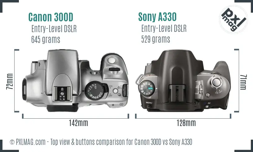 Canon 300D vs Sony A330 top view buttons comparison