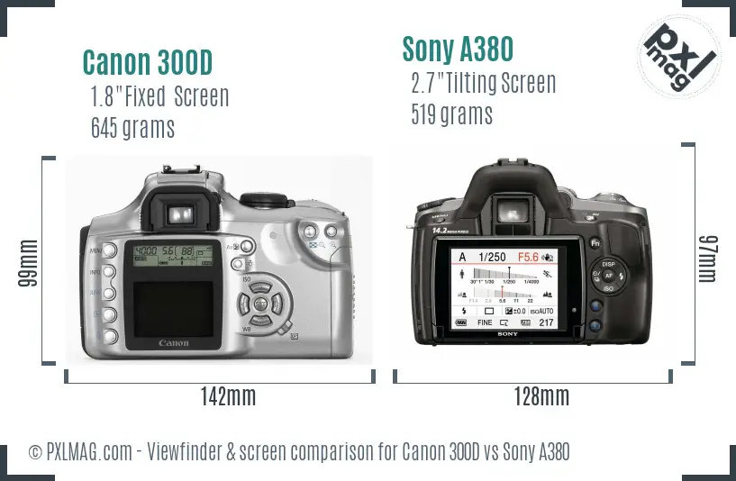 Canon 300D vs Sony A380 Screen and Viewfinder comparison