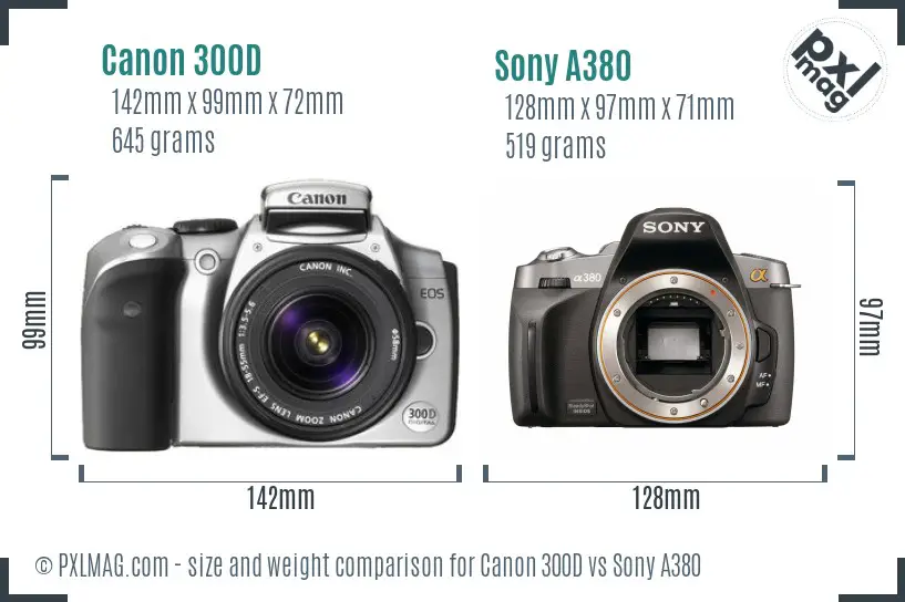 Canon 300D vs Sony A380 size comparison