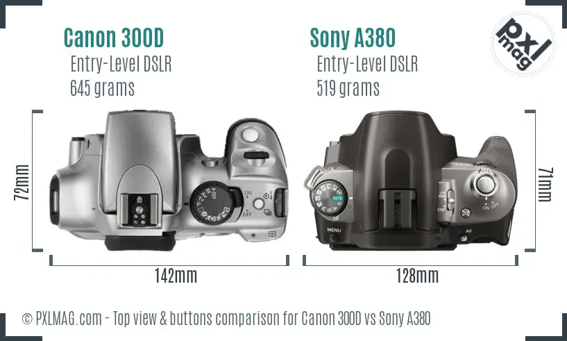 Canon 300D vs Sony A380 top view buttons comparison