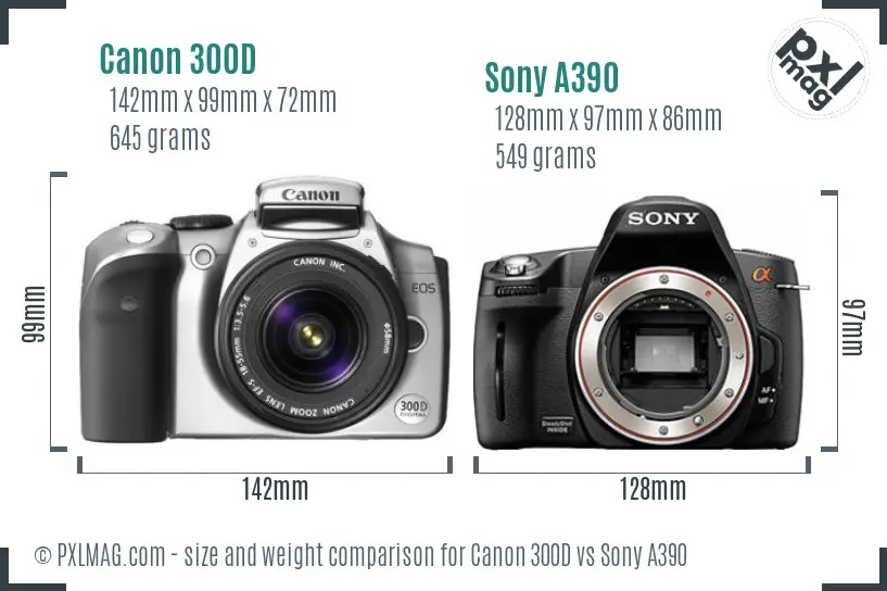 Canon 300D vs Sony A390 size comparison