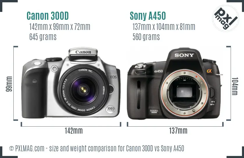 Canon 300D vs Sony A450 size comparison