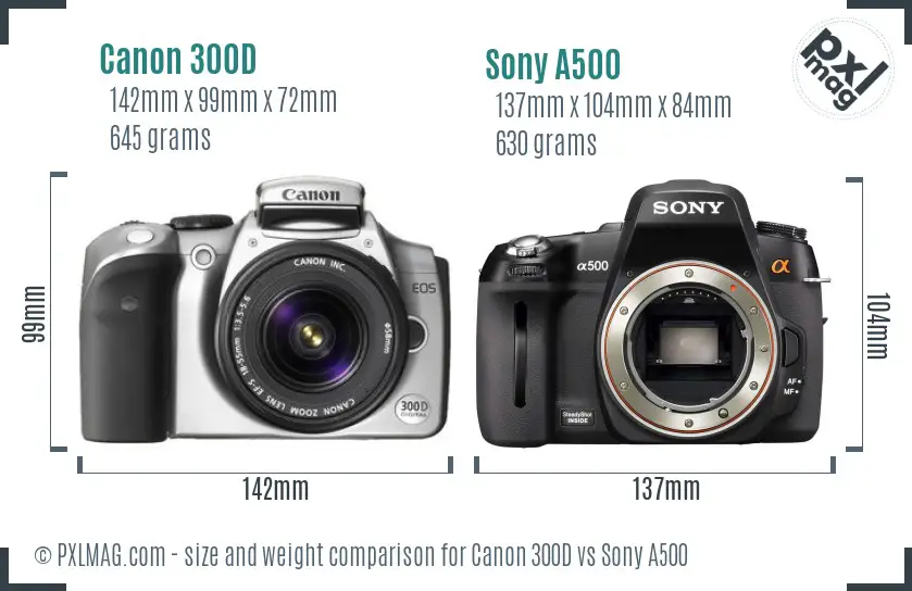Canon 300D vs Sony A500 size comparison