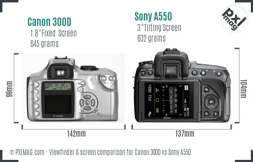 Canon 300D vs Sony A550 Screen and Viewfinder comparison