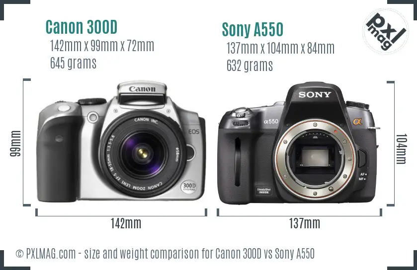 Canon 300D vs Sony A550 size comparison