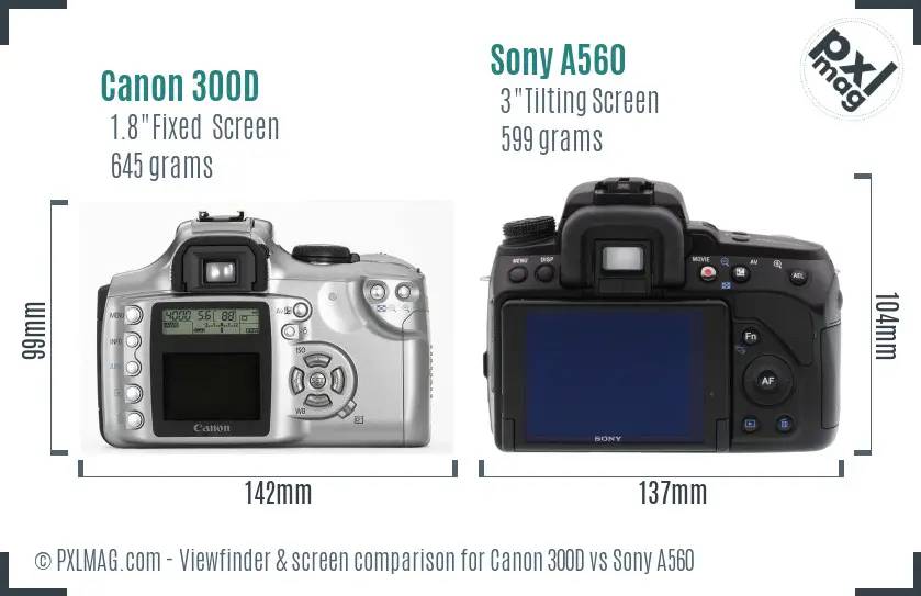 Canon 300D vs Sony A560 Screen and Viewfinder comparison