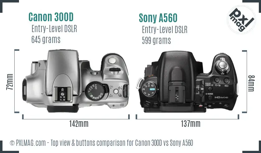 Canon 300D vs Sony A560 top view buttons comparison