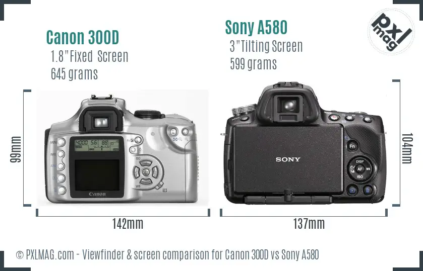 Canon 300D vs Sony A580 Screen and Viewfinder comparison