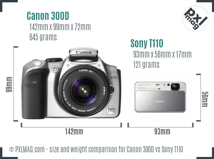 Canon 300D vs Sony T110 size comparison