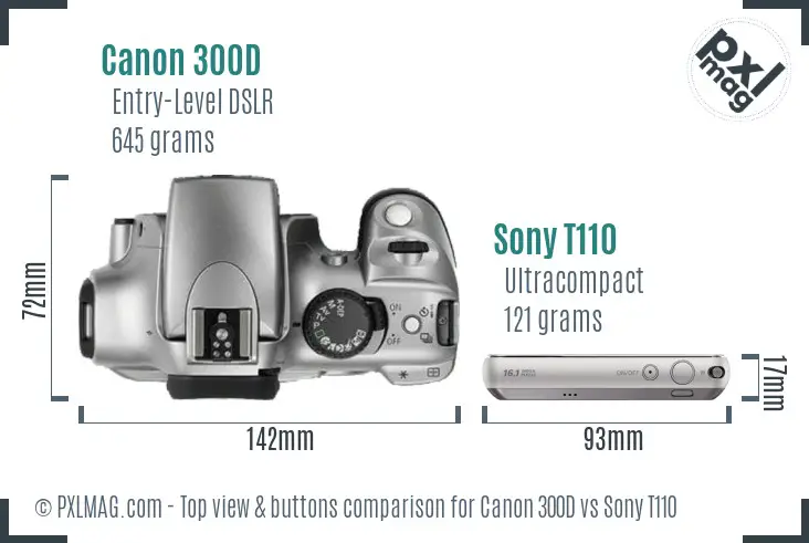 Canon 300D vs Sony T110 top view buttons comparison