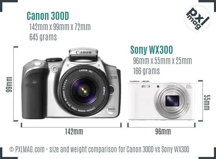 Canon 300D vs Sony WX300 size comparison