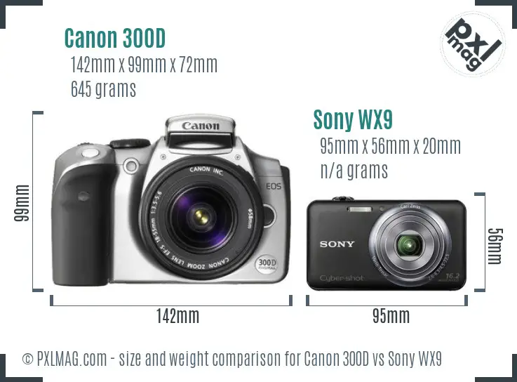 Canon 300D vs Sony WX9 size comparison