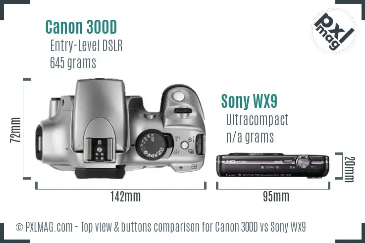 Canon 300D vs Sony WX9 top view buttons comparison