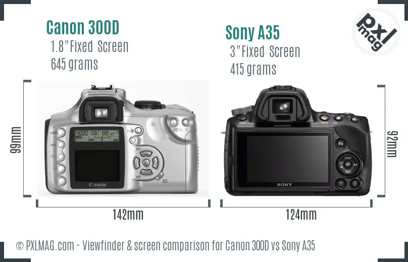 Canon 300D vs Sony A35 Screen and Viewfinder comparison