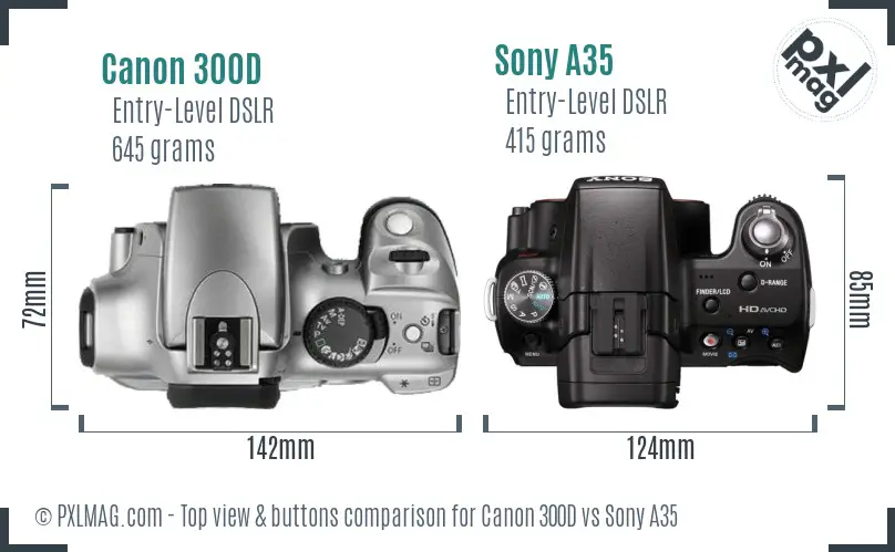Canon 300D vs Sony A35 top view buttons comparison