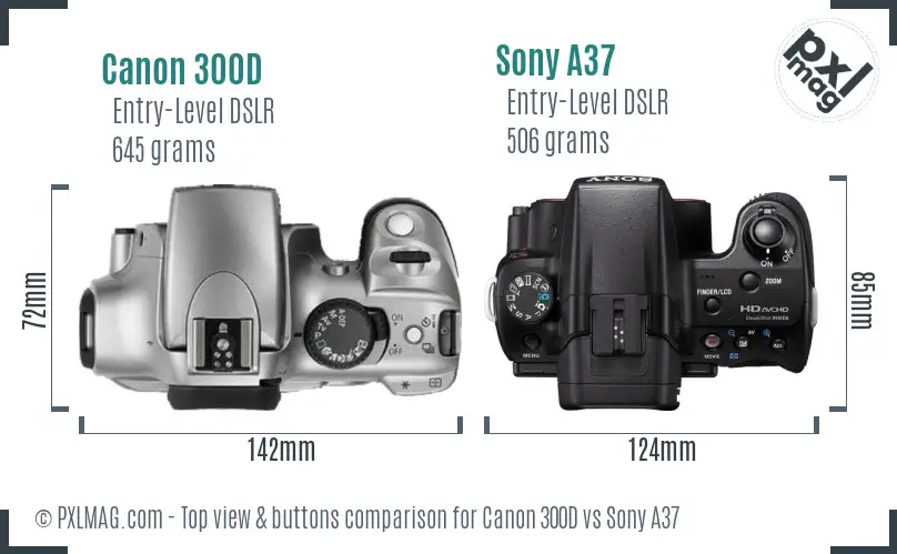 Canon 300D vs Sony A37 top view buttons comparison