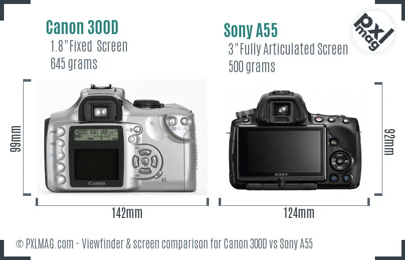 Canon 300D vs Sony A55 Screen and Viewfinder comparison