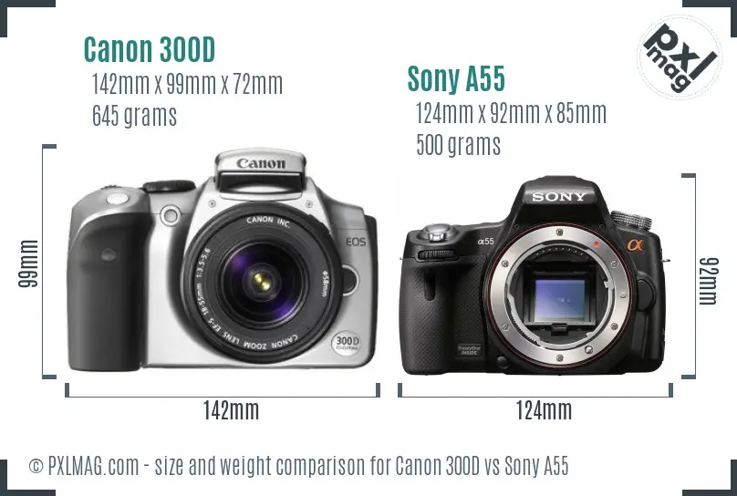 Canon 300D vs Sony A55 size comparison