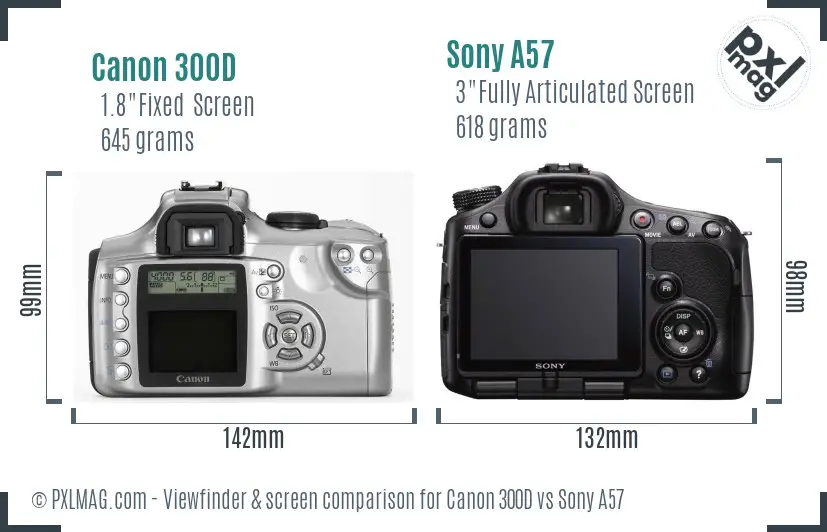 Canon 300D vs Sony A57 Screen and Viewfinder comparison