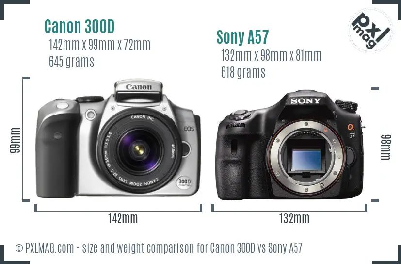 Canon 300D vs Sony A57 size comparison