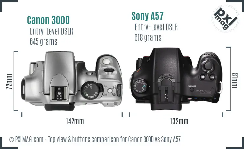 Canon 300D vs Sony A57 top view buttons comparison