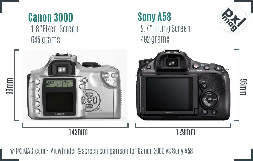 Canon 300D vs Sony A58 Screen and Viewfinder comparison