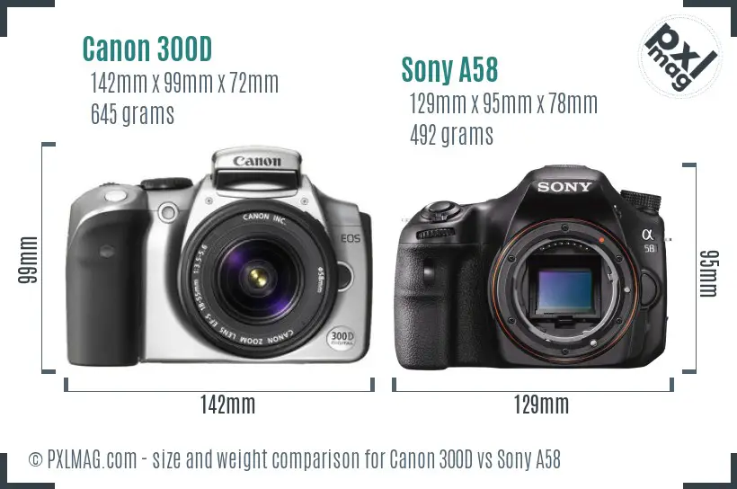 Canon 300D vs Sony A58 size comparison