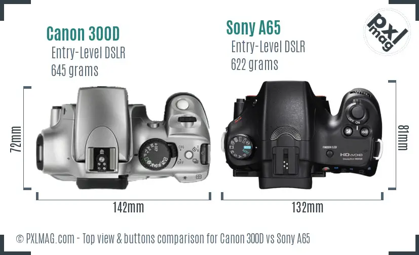 Canon 300D vs Sony A65 top view buttons comparison