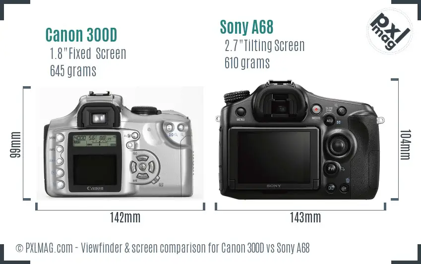 Canon 300D vs Sony A68 Screen and Viewfinder comparison
