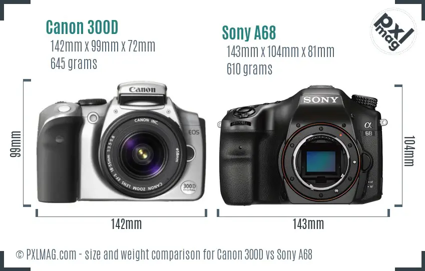 Canon 300D vs Sony A68 size comparison