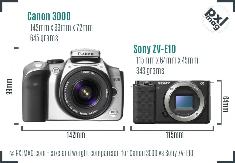 Canon 300D vs Sony ZV-E10 size comparison