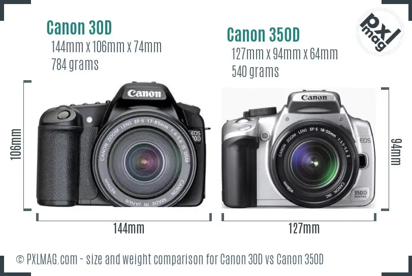 Canon 30D vs Canon 350D size comparison