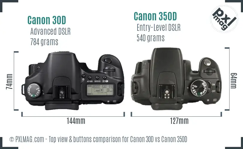 Canon 30D vs Canon 350D top view buttons comparison