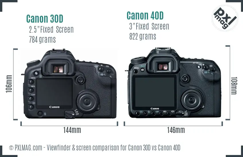 Canon 30D vs Canon 40D Screen and Viewfinder comparison