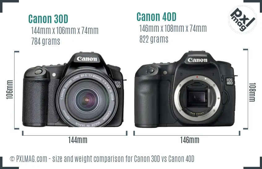 Canon 30D vs Canon 40D size comparison