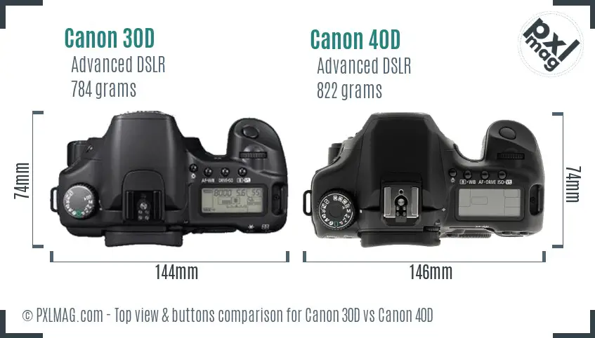 Canon 30D vs Canon 40D top view buttons comparison