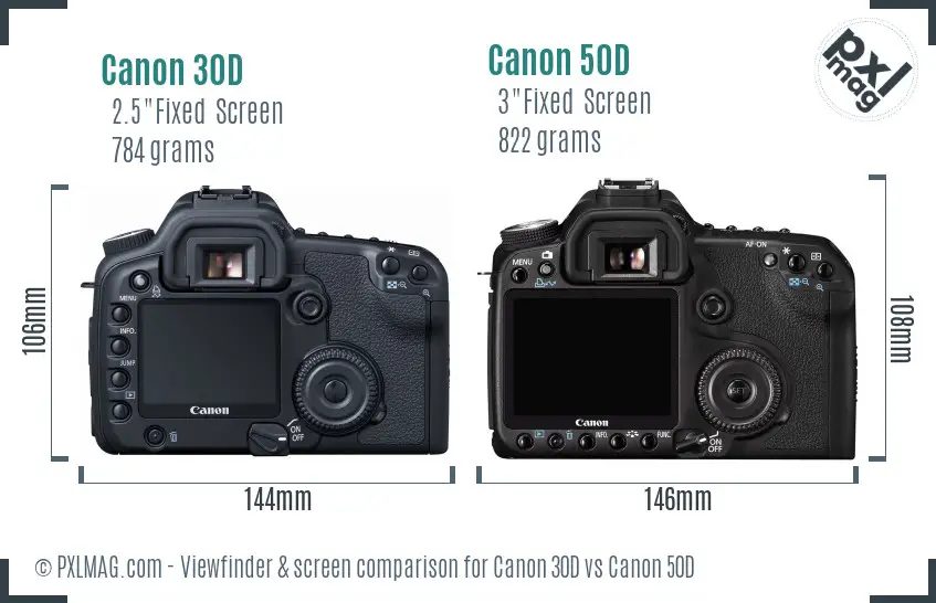 Canon 30D vs Canon 50D Screen and Viewfinder comparison