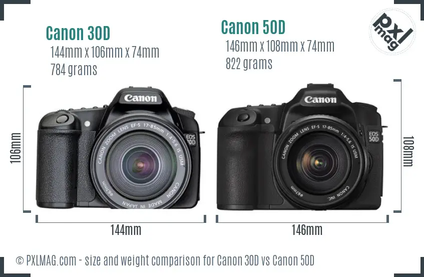 Canon 30D vs Canon 50D size comparison