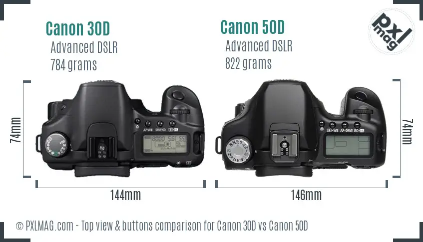 Canon 30D vs Canon 50D top view buttons comparison