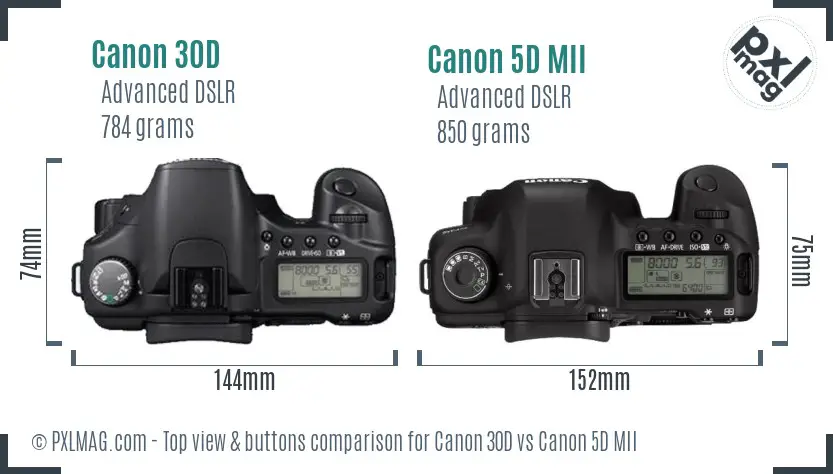 Canon 30D vs Canon 5D MII top view buttons comparison