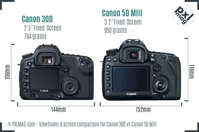 Canon 30D vs Canon 5D MIII Screen and Viewfinder comparison
