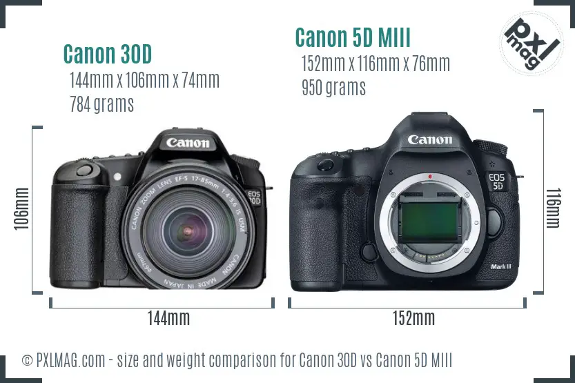 Canon 30D vs Canon 5D MIII size comparison