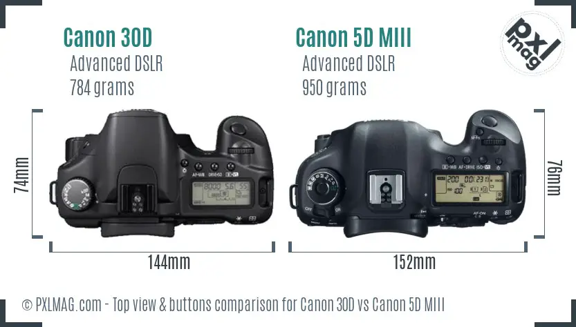 Canon 30D vs Canon 5D MIII top view buttons comparison